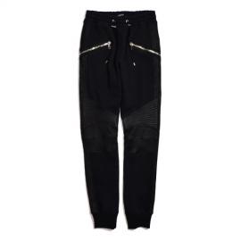 LEATHER AND COTTON-JERSEY SWEATPANTS