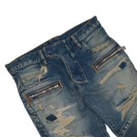 DISTRESSED DENIM BIKER JEANS