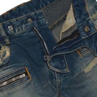 DISTRESSED DENIM BIKER JEANS