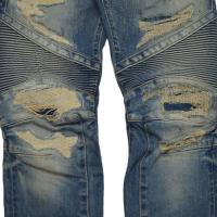 DISTRESSED DENIM BIKER JEANS